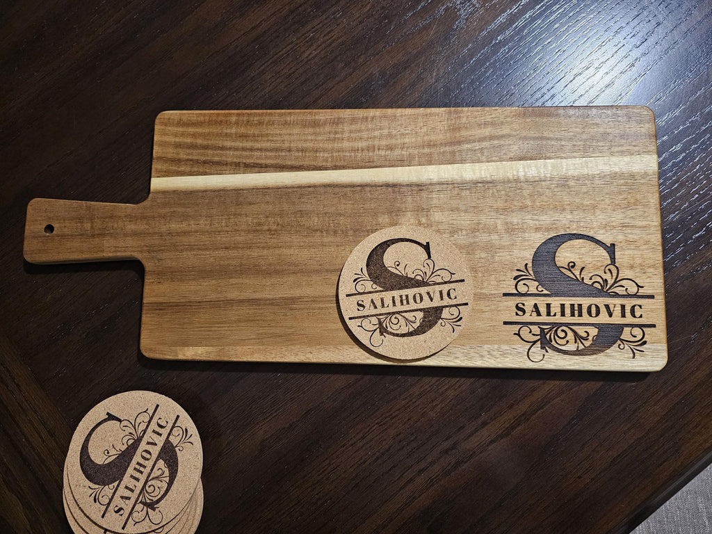 Last Name Personalized Charcuterie Wood Board/Acacia Wooden Custom Serving Tray/Classic Elegant Monogram Rectangle Square/Closing Gift Bosna