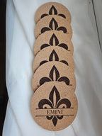 Fleur De Lis Cork Coaster Personalized/Ljiljan Name Coaster/Prezime Customized Last Name Corks Coasters/Laser Engraved Gifts Family Friends