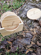 Personalized Wood Coaster Set | Elegant Minimal Custom Decor | Fancy Cursive Script Coasters