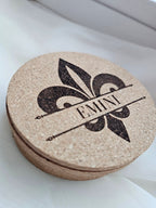 Fleur De Lis Cork Coaster Personalized/Ljiljan Name Coaster/Prezime Customized Last Name Corks Coasters/Laser Engraved Gifts Family Friends