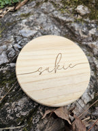 Personalized Wood Coaster Set | Elegant Minimal Custom Decor | Fancy Cursive Script Coasters