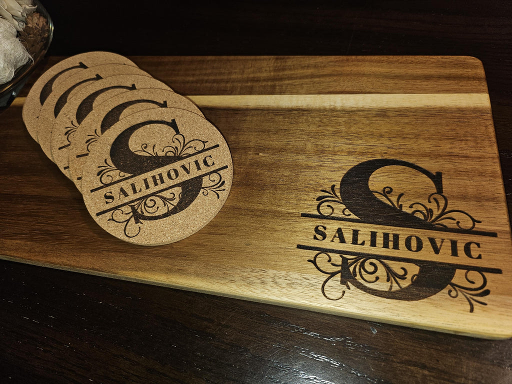 Last Name Personalized Charcuterie Wood Board/Acacia Wooden Custom Serving Tray/Classic Elegant Monogram Rectangle Square/Closing Gift Bosna