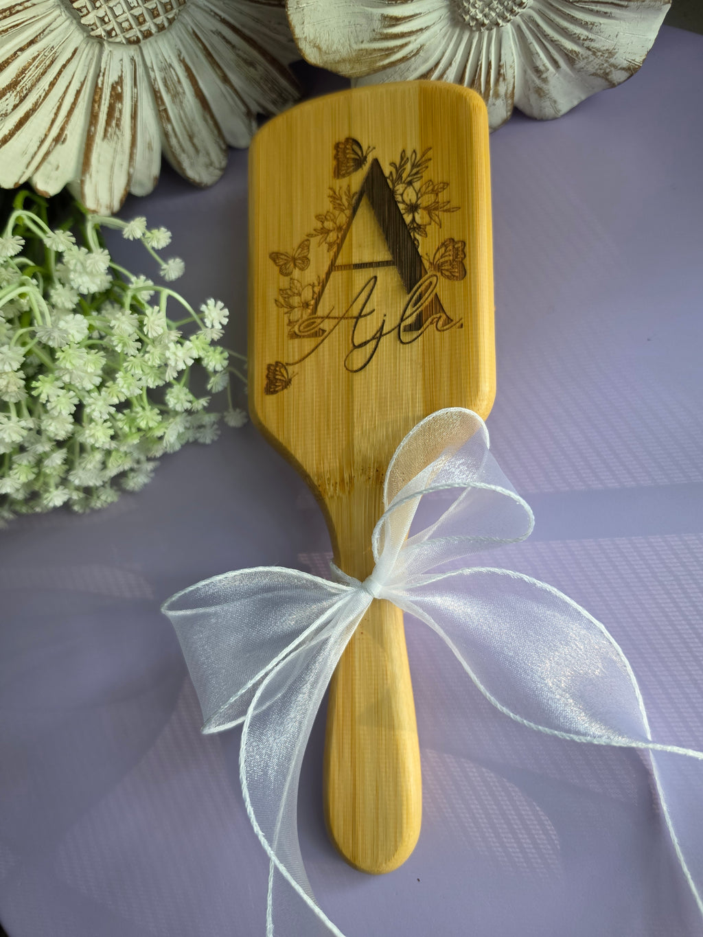 Floral Butterfly Engraved Hair Brush