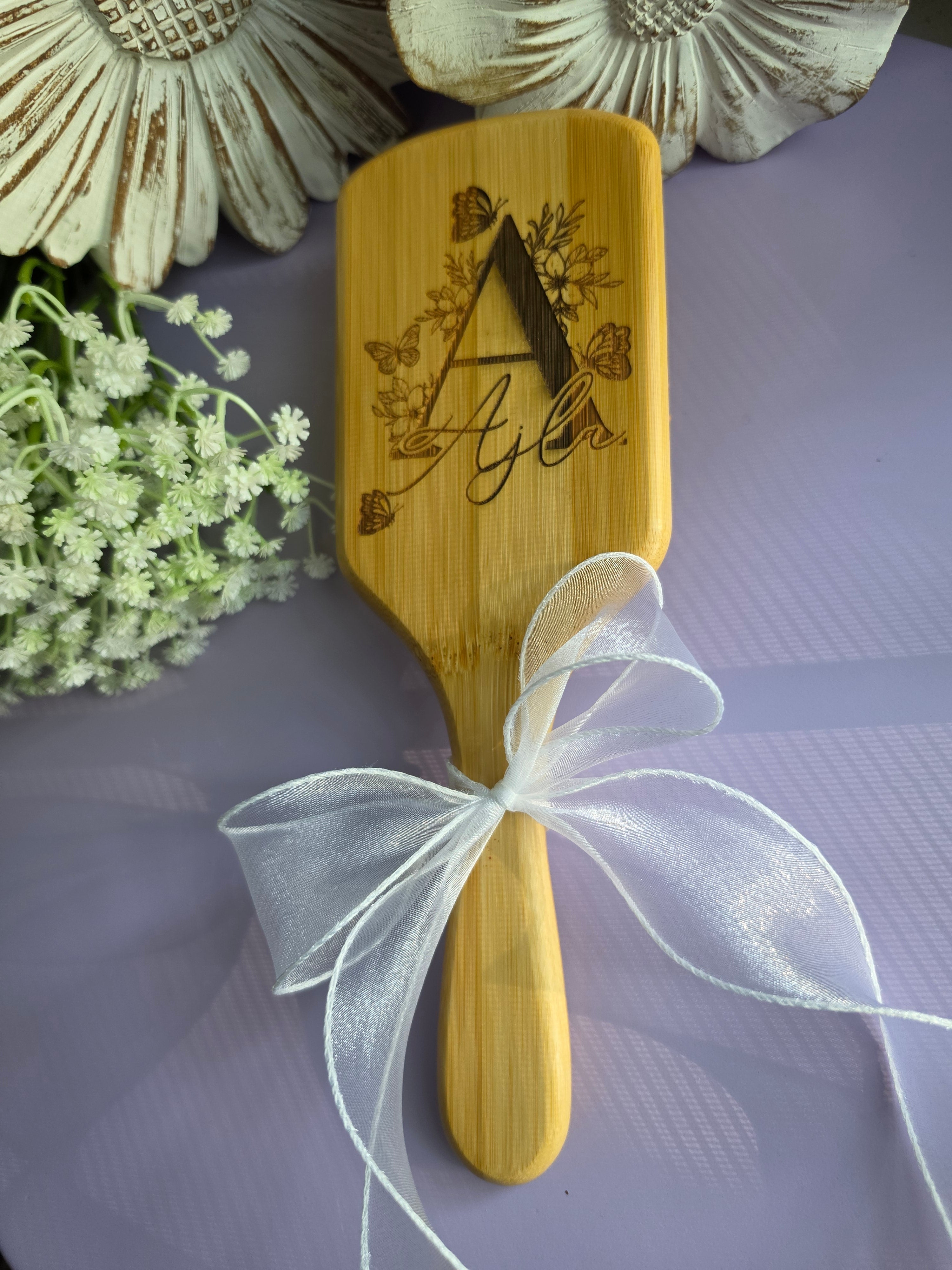Floral Butterfly Engraved Hair Brush