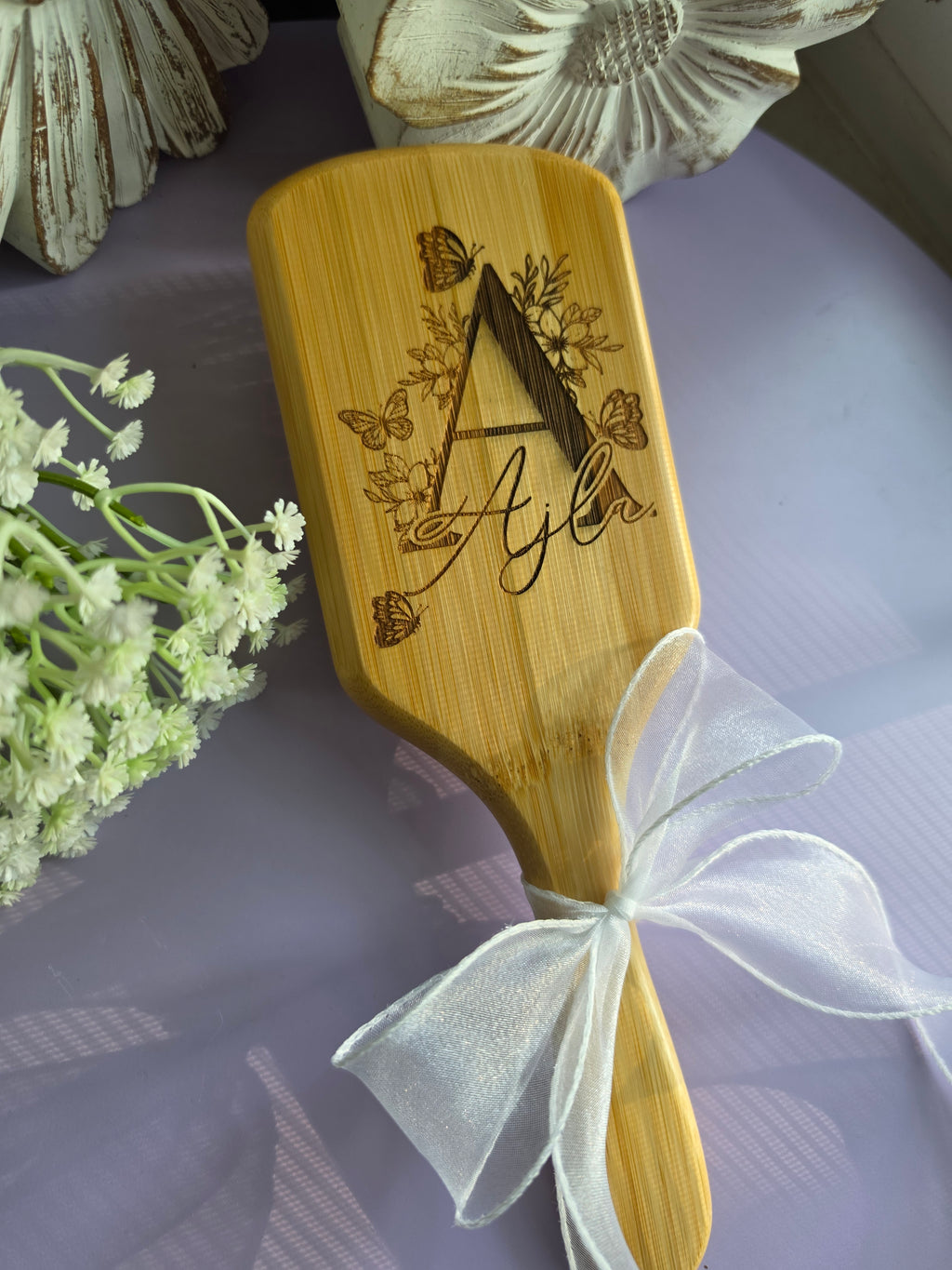Floral Butterfly Engraved Hair Brush