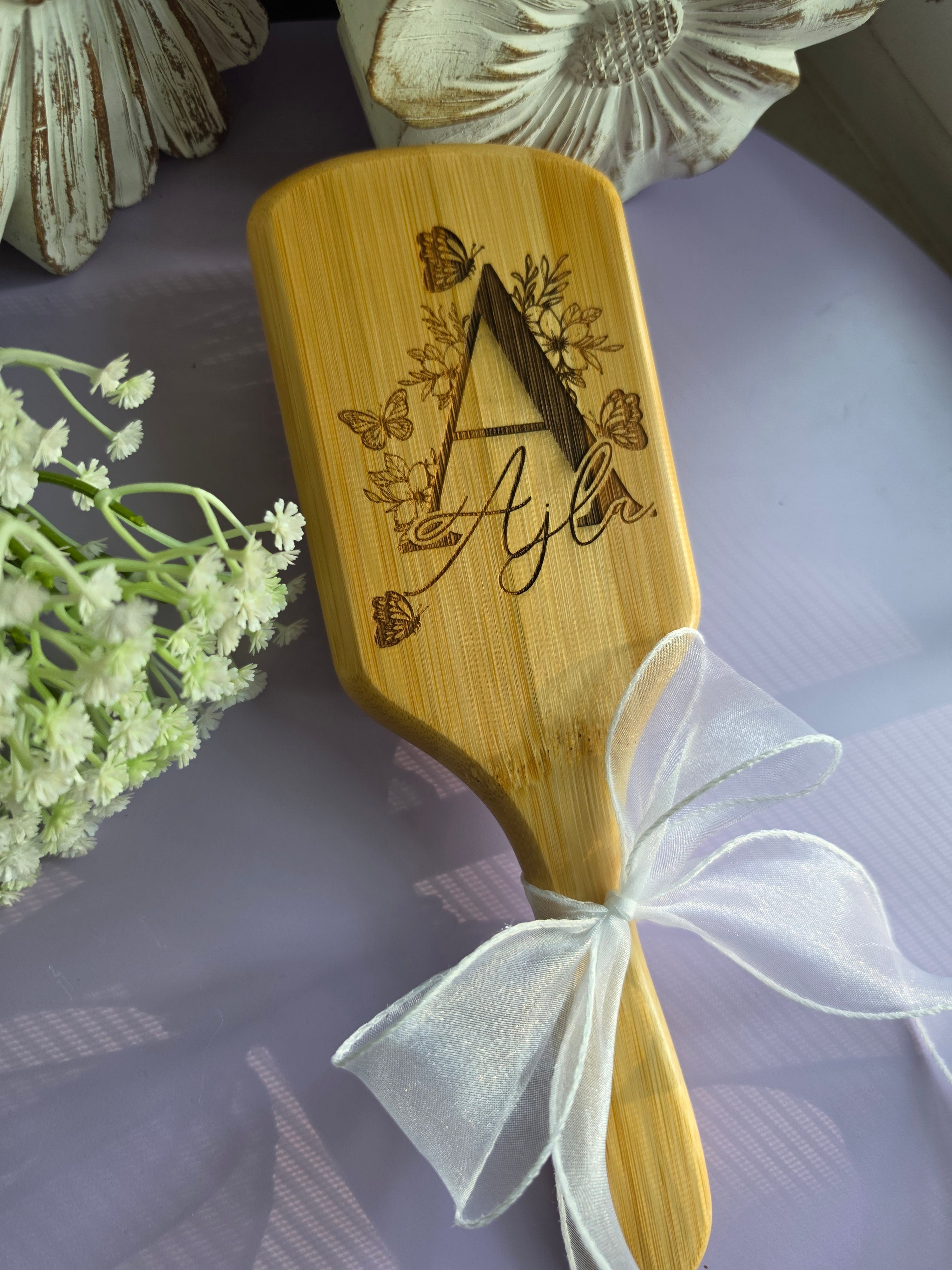Floral Butterfly Engraved Hair Brush