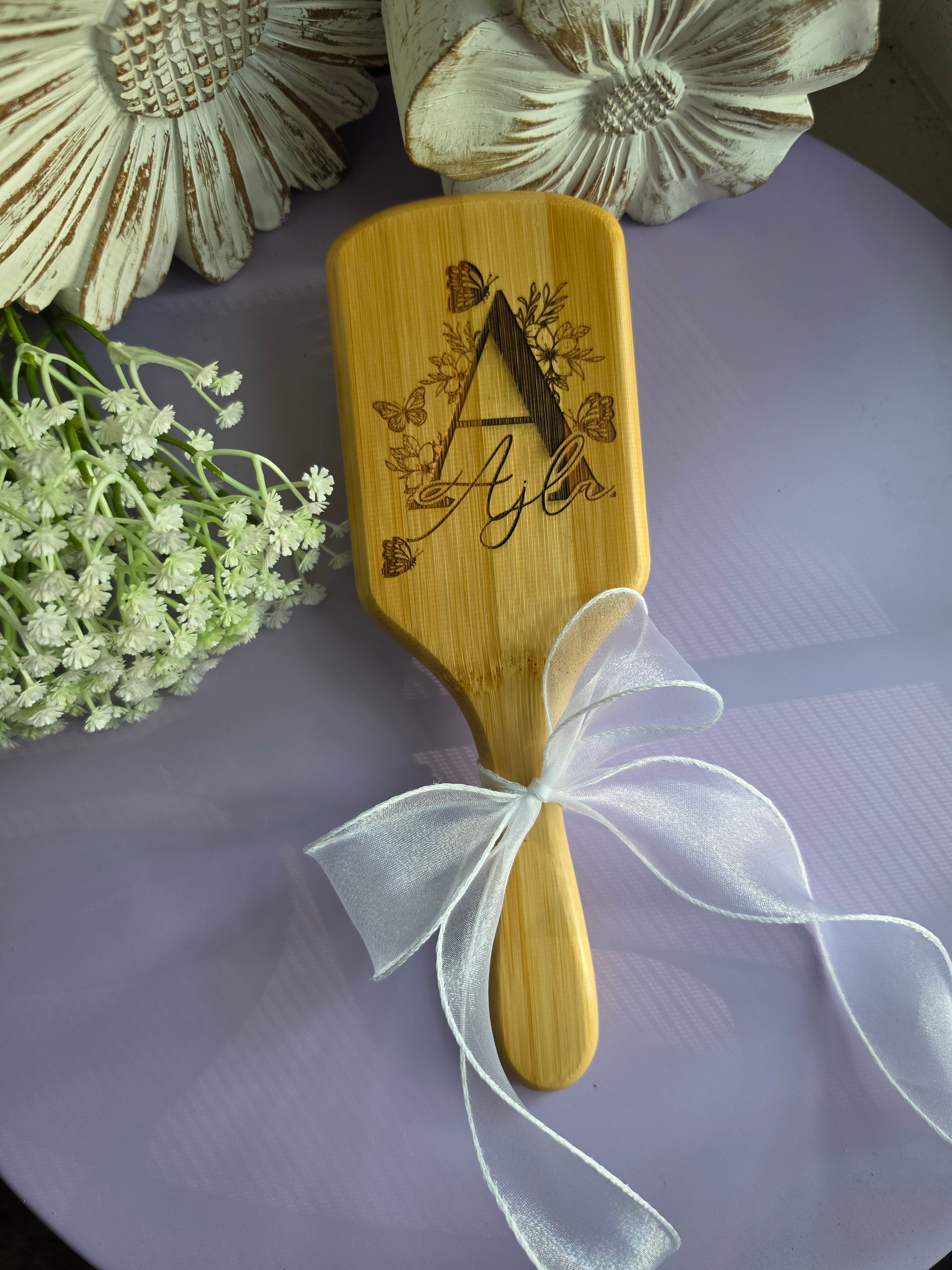 Floral Butterfly Engraved Hair Brush