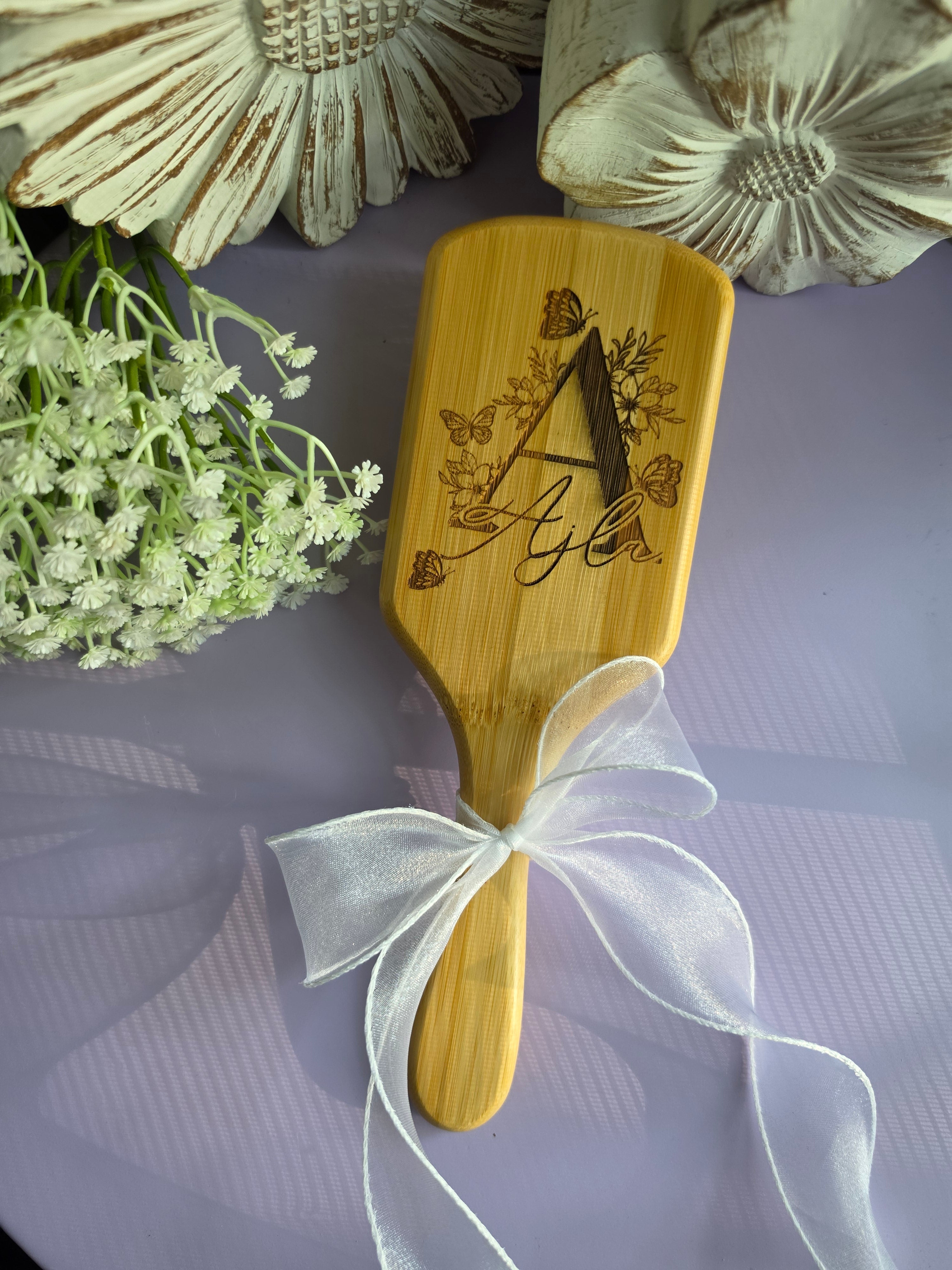 Floral Butterfly Engraved Hair Brush